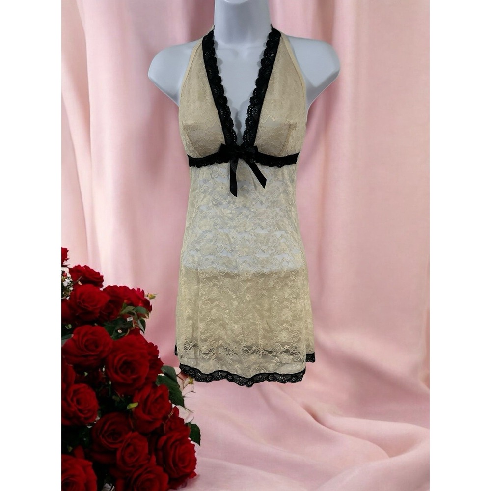 Just Sexy Lingerie Chemise Lace Size Medium Ivory And Black Sexy Summer Nighty